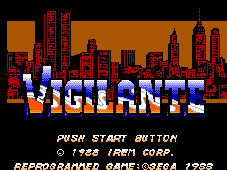 Vigilante title screen for Sega Master System